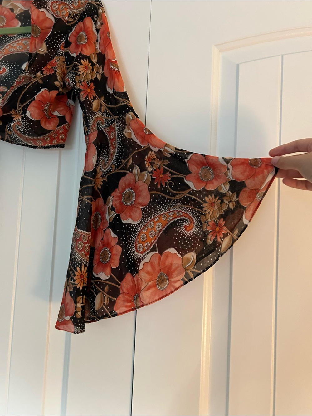 Vintage Bell Flutter Sleeve Floral Paisley Tie Blouse 70s - Picture 4 of 4